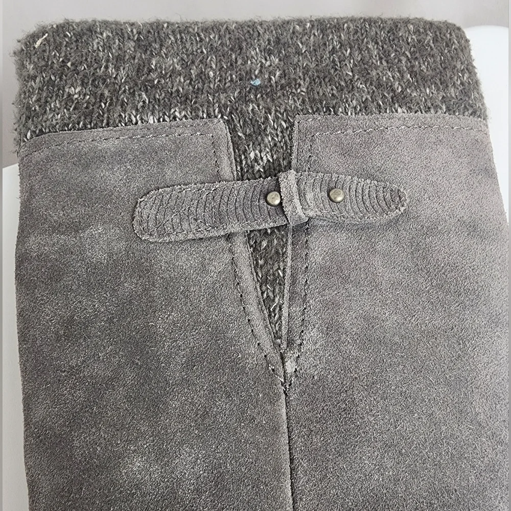 BareTraps Gray Sweater Cuff & Suede Faux Fur Lined Tall Boots 9 M Warm Winter